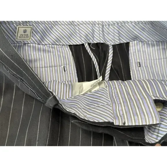 NWT Peter Millar Men's Linen & Cotton Dress Pants Black White Pinstripe Size 33